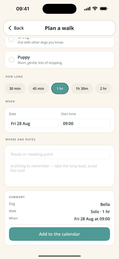 The summary card of a planned walk
