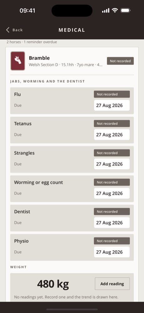 Medical screen showing what is due