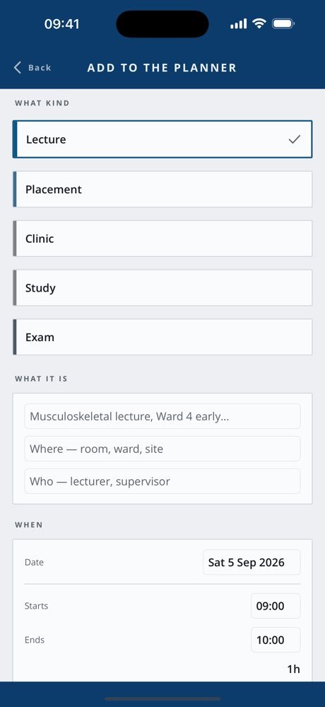 Adding a slot to the planner in Kinesiology