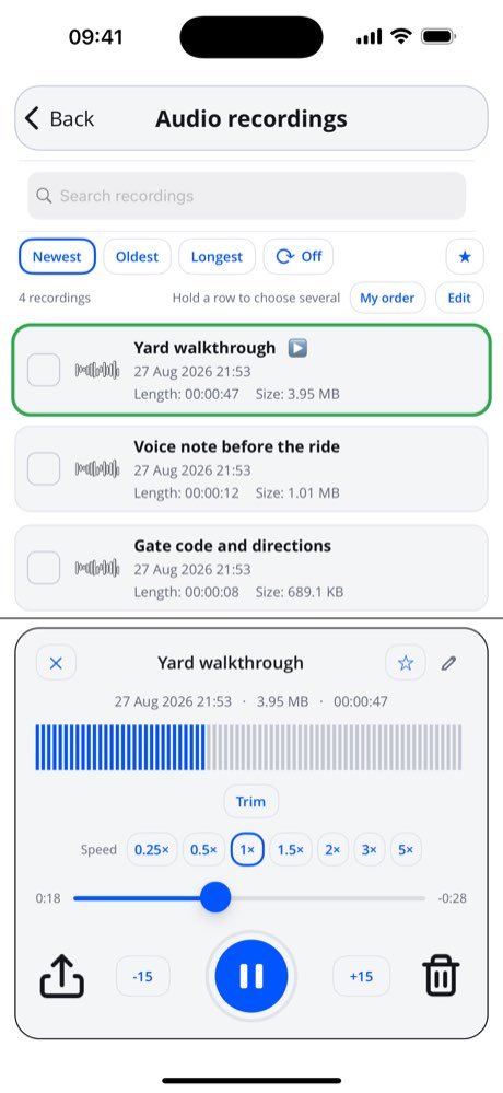 Recorder, home screen